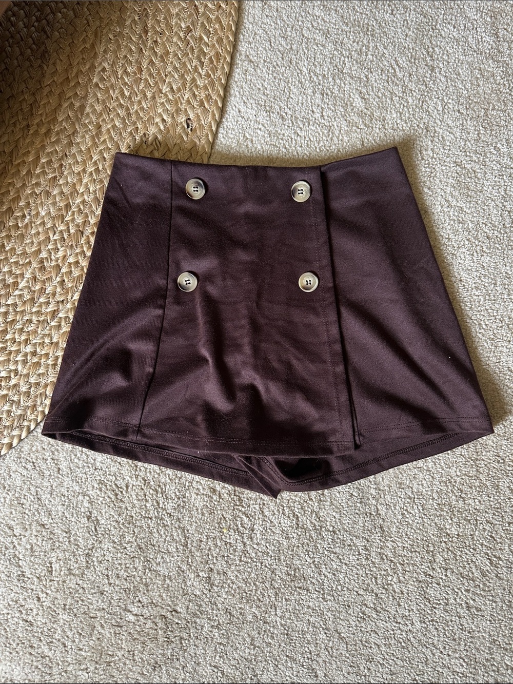 High-Waist Double-Button Skort in Brown